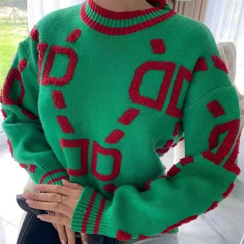 

Y2K Long Sleeve Pink Sweater Women Knitted Green O-Neck Loose Oversized Pullovers Casual Vintage 2021 Autumn Winter Sweaters