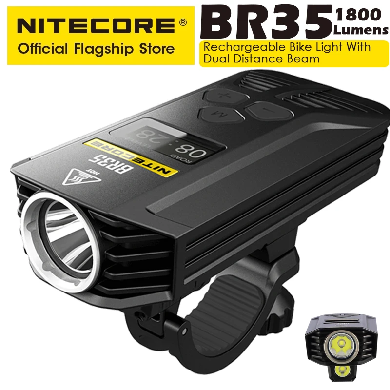 NITECORE BR35 1800 Lumen Bicycle Flashlight Strong Front Light Near Far Double Beam Riding Light USB Charge with 6800mAh Battery