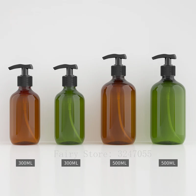 

300/500ml 20pcs Cosmetic Empty Brown/Dark Green Lotion Pump Bottle, Pressed Emulsion/Skin Care/Cream Container, Shampoo Package