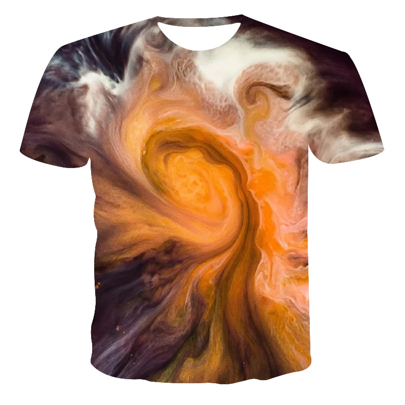 

2021 Hot High Quality 3D Printed Top Fashion Sales Men's New Summer T-shirt With Round Neck Short Sleeve Night Sky Flame tee