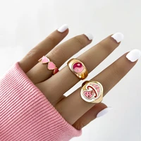 stillgirl 3pcs kpop pink mushroom tai chi rings for women cute heart crystal stranger things female y2k fashion jewelry anillos