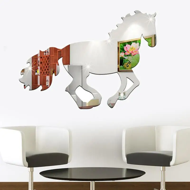 3D Galloping Horse DIY Mirror Wall Clock Sticker Home Room Decoration Art | Stickers