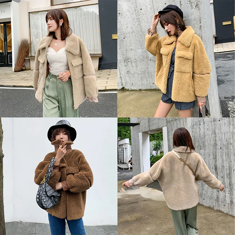 Женская Короткая Меховая парка Shearling винтажное Короткое шерстяное пальто