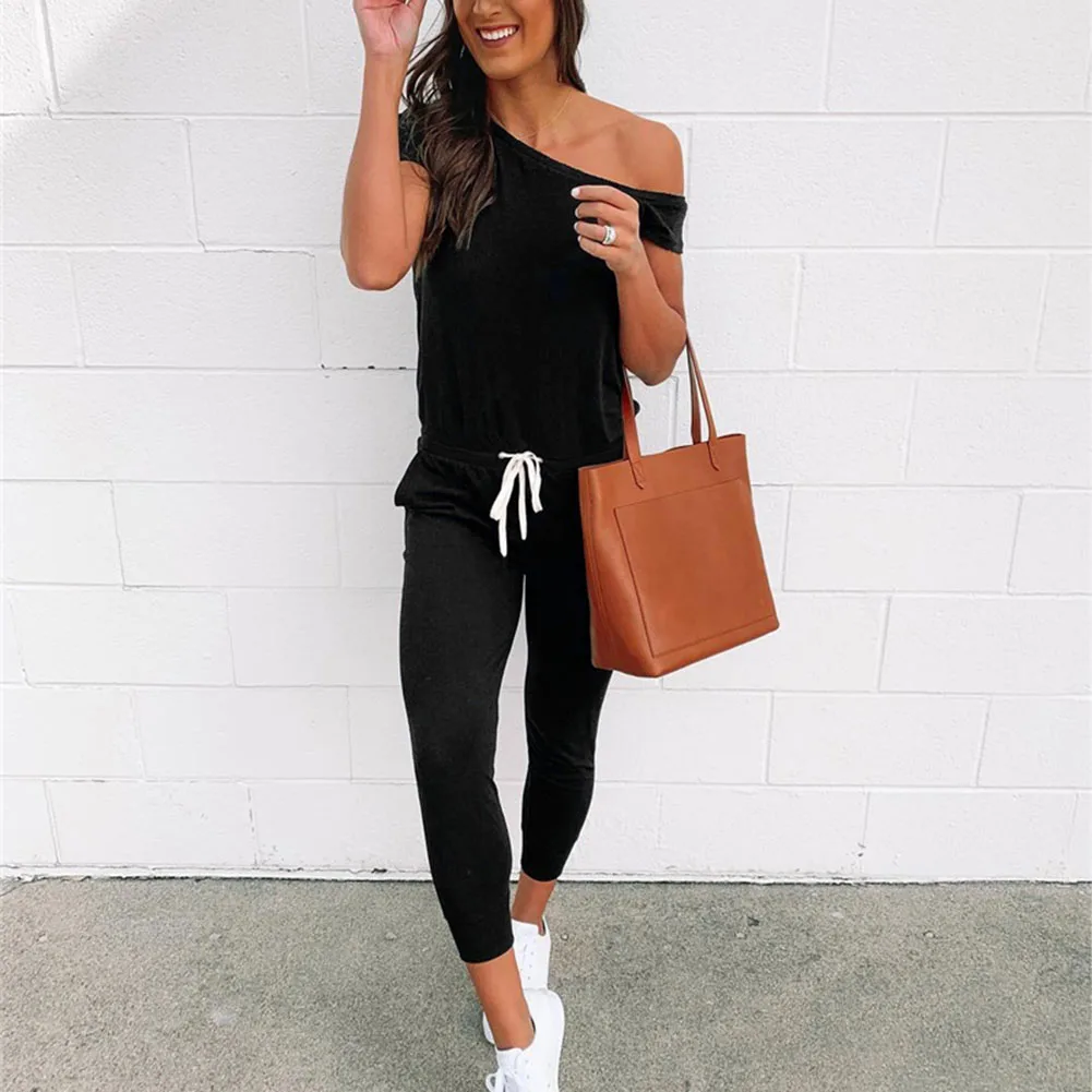 Женский сексуальный комбинезон с открытыми плечами и эластичной талией