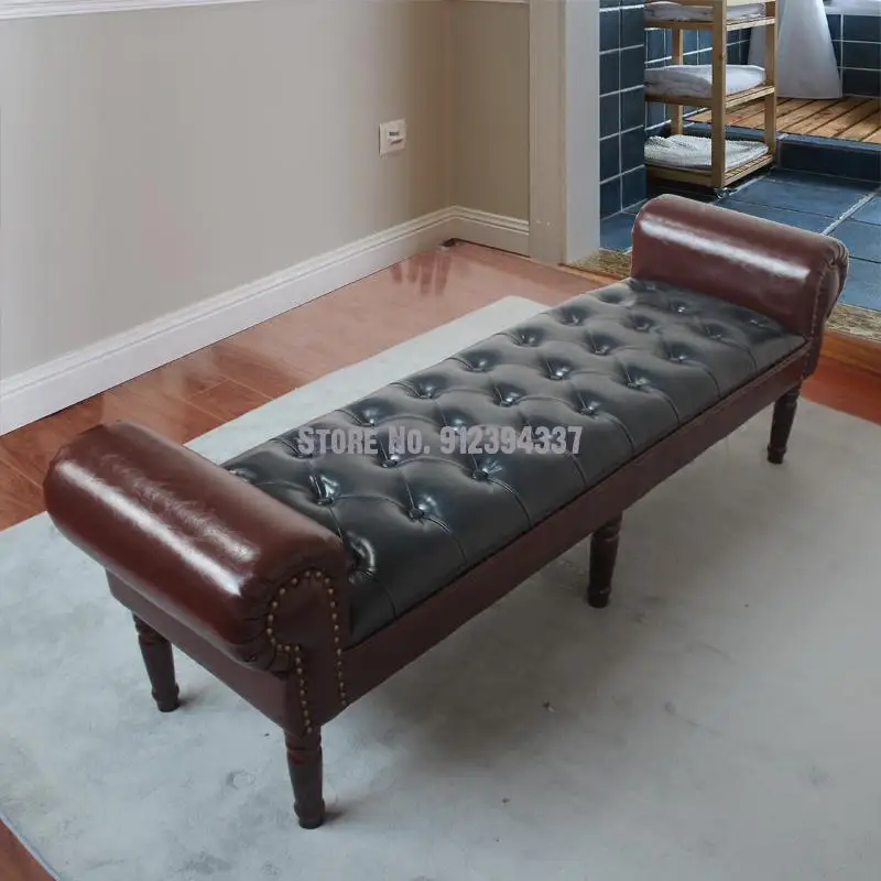 European bedroom simple storage American country leather bed tail stool bedside sofa bench changing shoe | Мебель