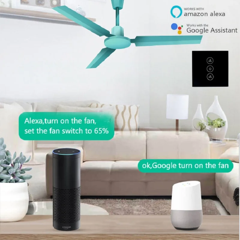 Tuya Wifi Вентилятор выключатель Удаленное управление Бесступенчатая регулировка скорости сенсорный контроллер настенных вентиляторов AC110-240V on.