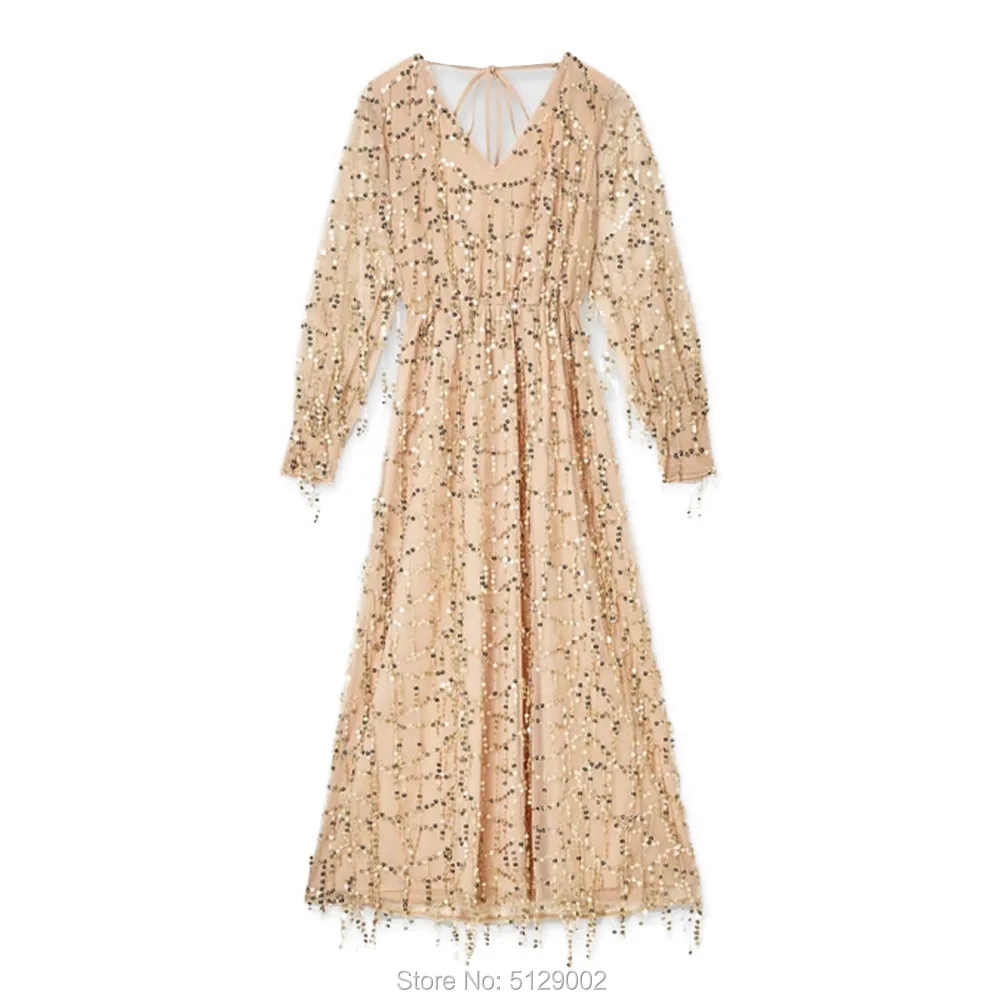

V Neck Champagne Cocktail Dresses Lace Sequins Long Sleeves Elegant Women Lady Event Gown robe cocktail vestidos de coctel
