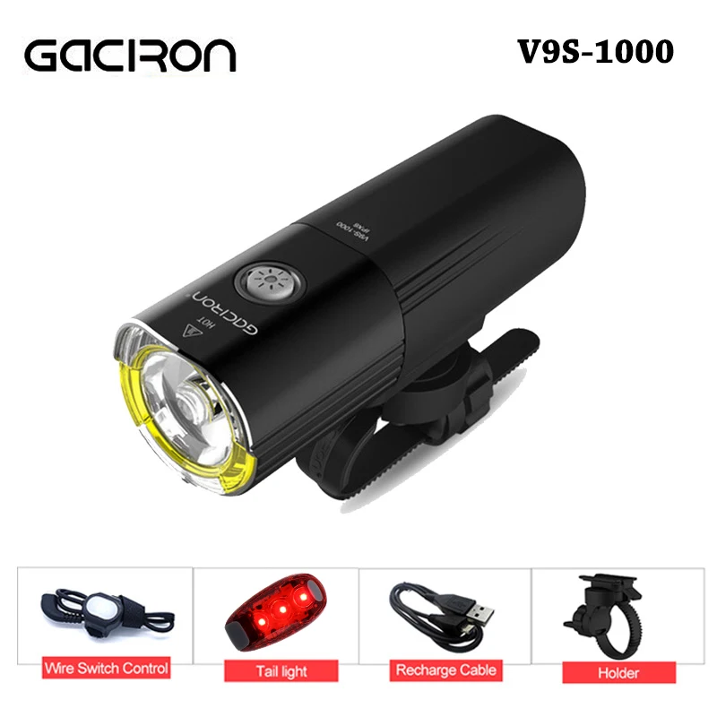 GACIRON 400-1800 люмен велосипедный передний светильник USB Перезаряжаемый велосипедный головной светильник вспышка светильник MTB дорожный велосипед Водонепроницаемый светодиодный головной фонарь - Цвет: 1000 Lumens Black