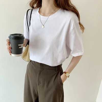 

2021 Pure color 100% cotton shirt spring and summer new short-sleeved round neck T-shirt gray
