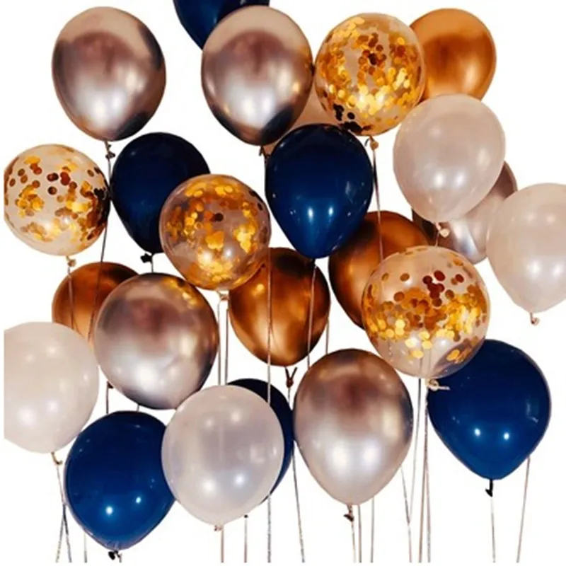 15pcs of 12" metal gold confetti balloons ink blue white balloon wedding party decoration kids children birthday party supplies