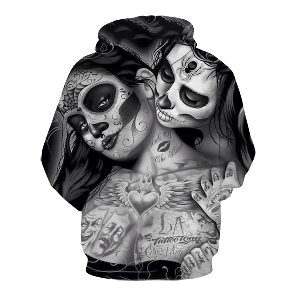 Толстовка Мужская/Женская с 3D-принтом готическая ретро-маска-скелет Крутая