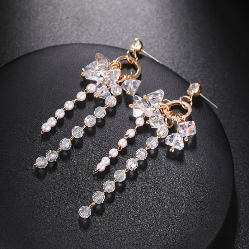 В Корейском стиле себе Роскошные Стразы с жемчугом и бисером длинной бахромой