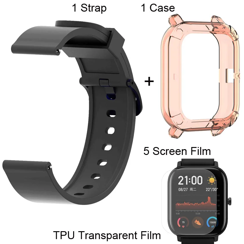 Package 14 Для Xiaomi Amazfit GTS Браслет Ремешок силиконовый ремешок Защитная пленка для экрана чехол 7 шт - Цвет: Package 14