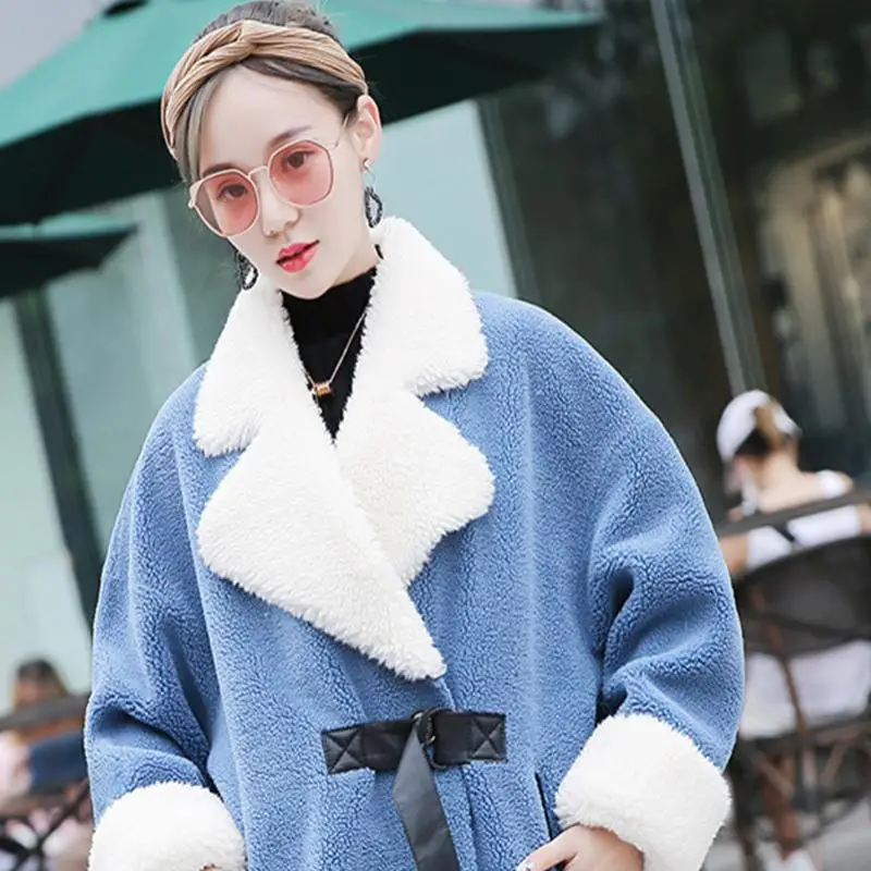 

Leather grass coat sheepskin long winter coat female lambskin coat fur 2019 Korean fashion slim new buckskin thick coat