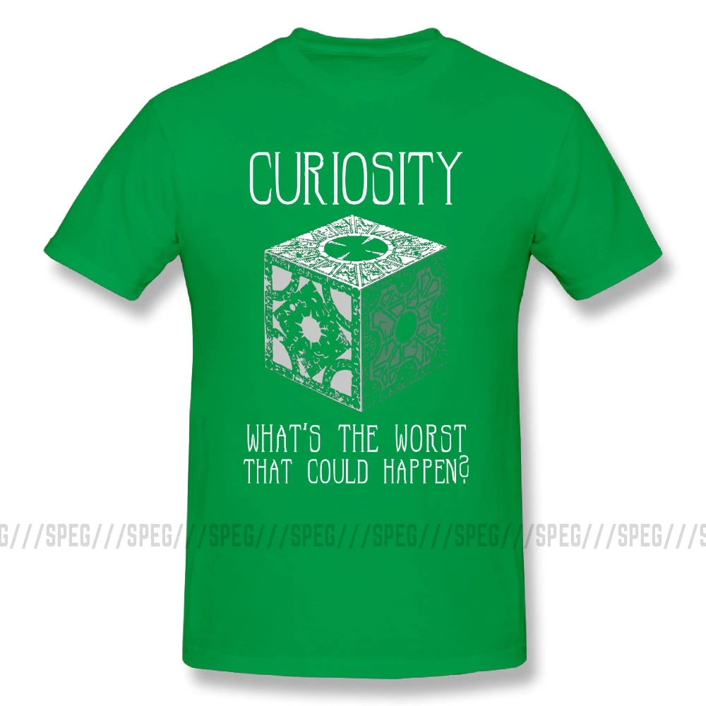 Мужские футболки из хлопка с коротким рукавом и рисунком из мультфильма "curiousity Killed Hellraiser", большая скидка, мужские футболки с круглым вырезом - Цвет: Зеленый