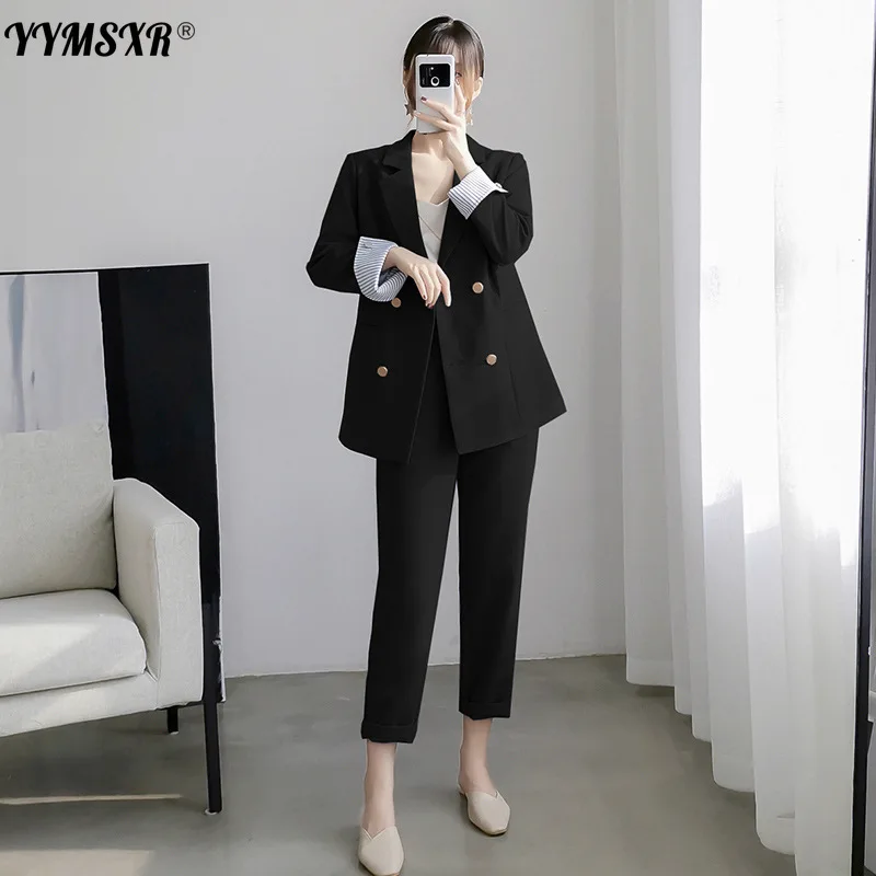 Plus size 5XL suit trouser suit High-quality double-row suit jacket feminine Office interview clothing 2020 spring and autumn