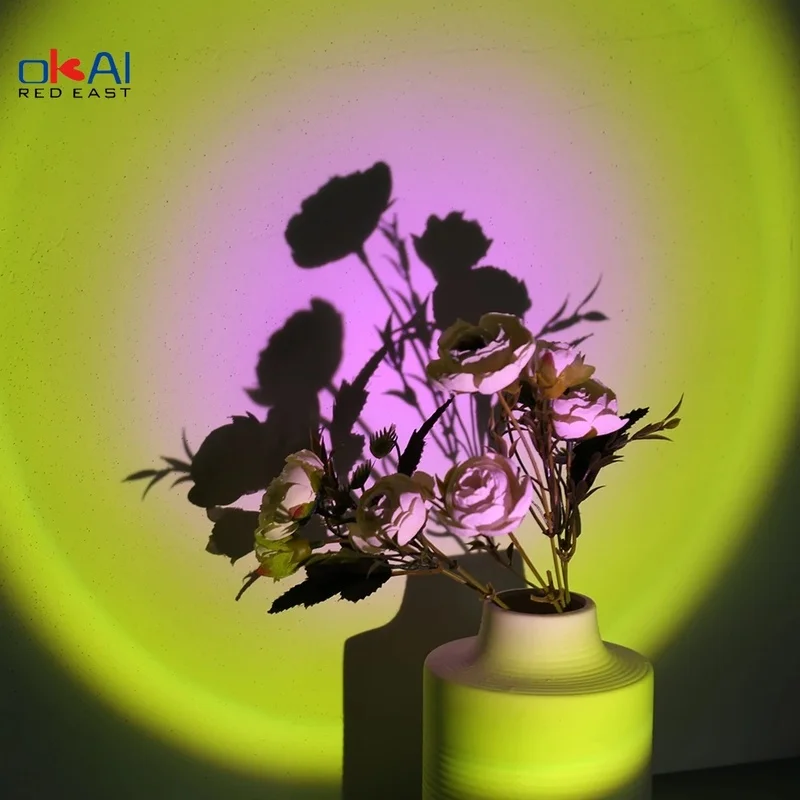 

LED Sunset Red Projector Lamp Rainbow Atmosphere Night Light for Home Bedroom Wall Decoration USB Sun Projection Table Lamp.