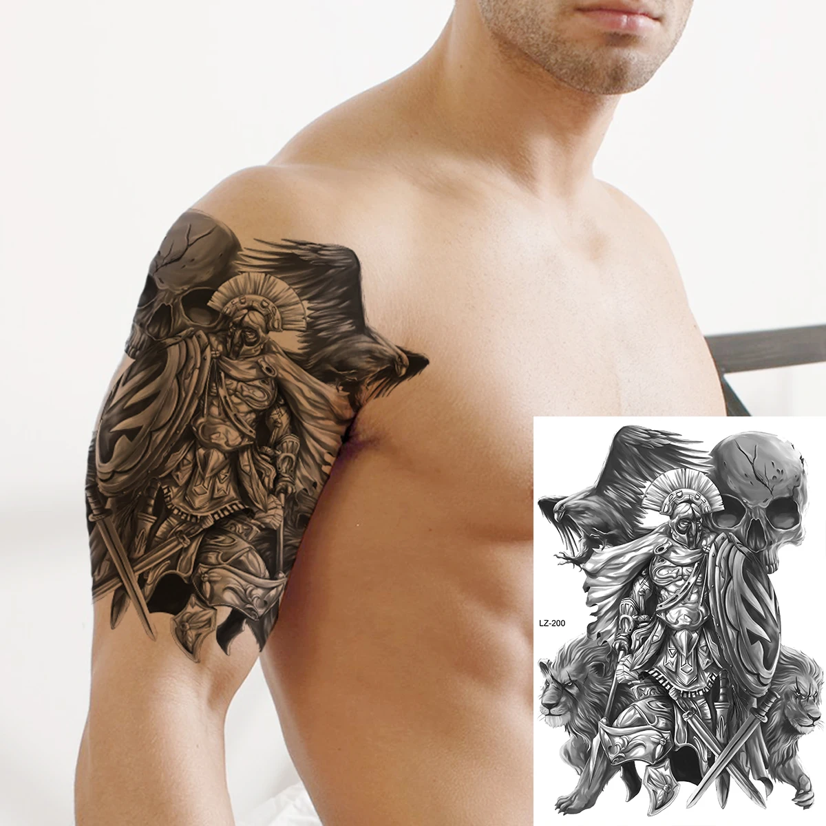 3D большой рыцарь Лев рука Временные татуировки для Для мужчин взрослых племя