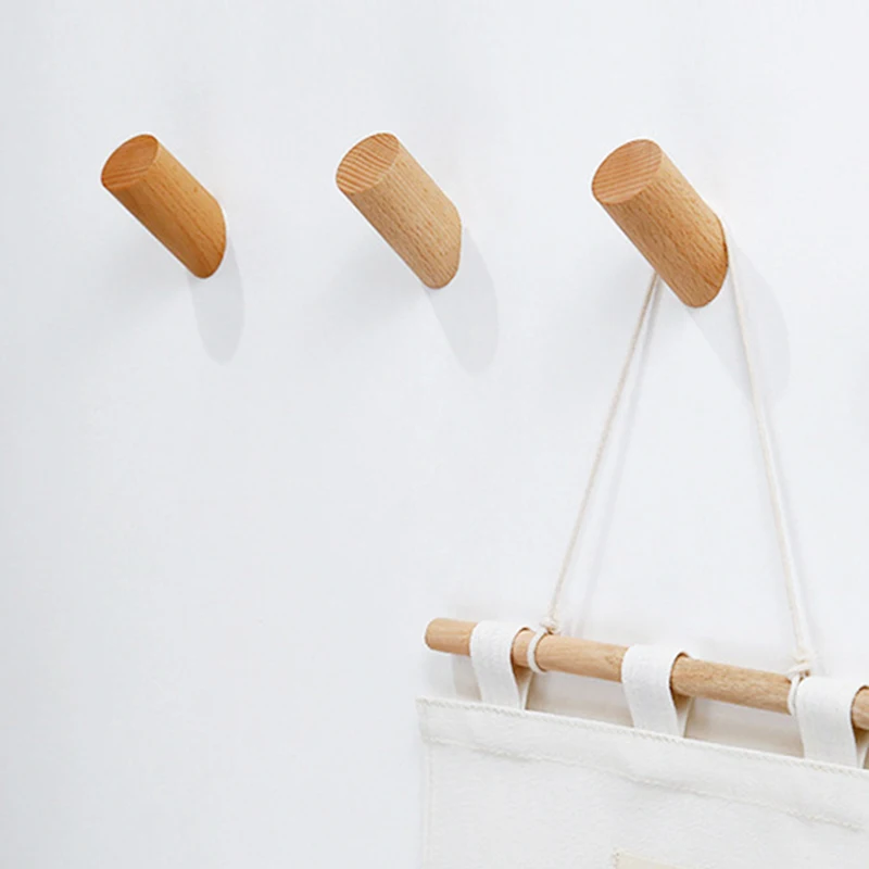 

Bedroom Fashion Hat Wooden Hook Wall Mount Clothes Coat Rack Door Storage Bag