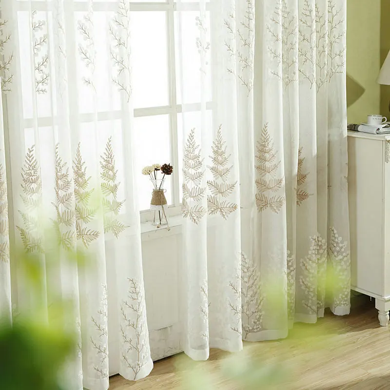 Pine Tree Embroidery Floral Modern Curtains Drape Panel Sheer Tulle For Living Room Door Kitchen Bedroom for kids rideau | Дом и сад