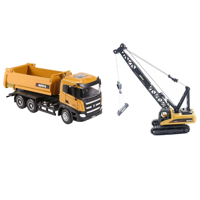 

HUINA 2 Pcs Dump Truck Car Model Toy Remote Control Construction Vehicle Model For Children's, Crane & Mixer Truck
