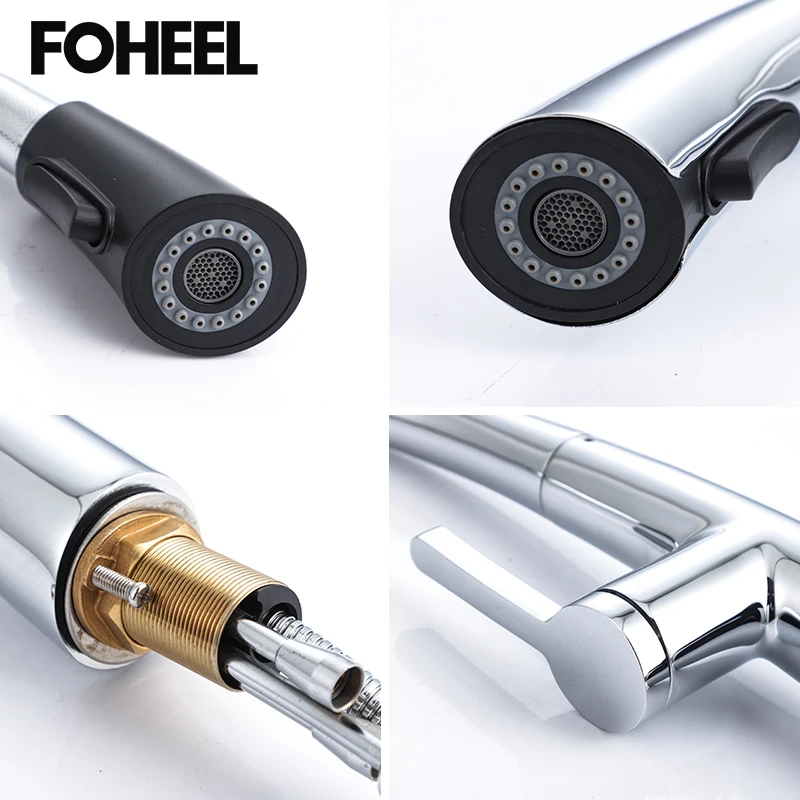 

FOHEEL Pull Out Kitchen Sink Faucet 360 Rotation Single Classic Handle Cold and Hot Mixer Taps Special Design Home and Gifts