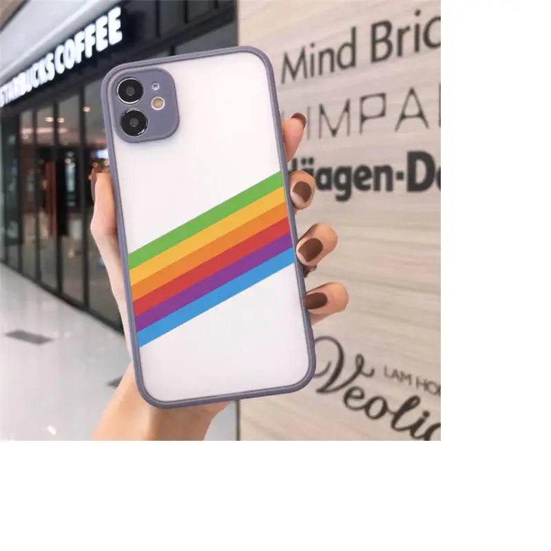 

Rainbow stripes simple Phone Case For iPhone 12 11 Mini Pro XR XS Max 7 8 Plus X Matte transparent Gray Cover