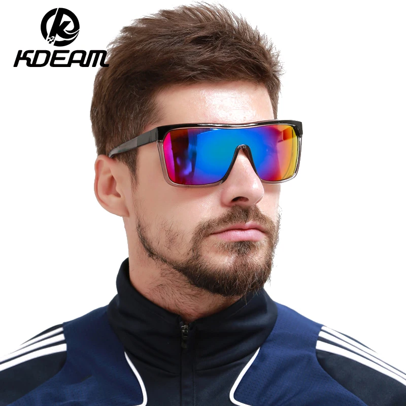 Мужские солнцезащитные очки KDEAM UV400 оверсайз модные спортивные зеркальные крутые