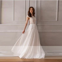 boho o neck vestido wedding dress simple backless 2020 long vintage lace long chic bridal gowns a line floor length customize