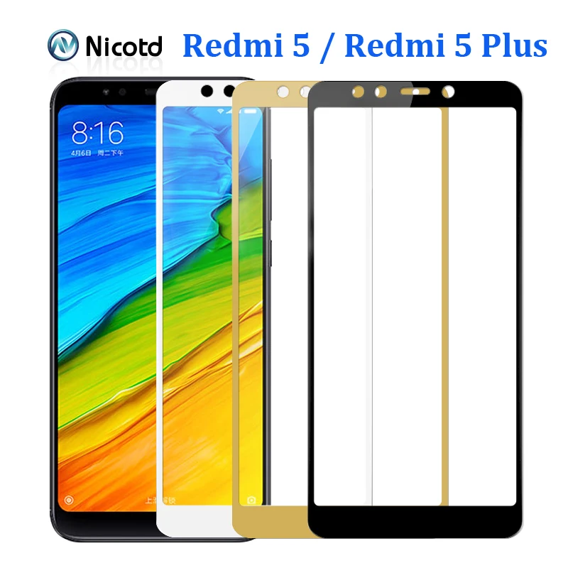 NicoTD 9H Color Tempered Glass For Xiaomi Redmi 5 5Plus Screen Protector Film Plus Black White Golden Transparent | Мобильные