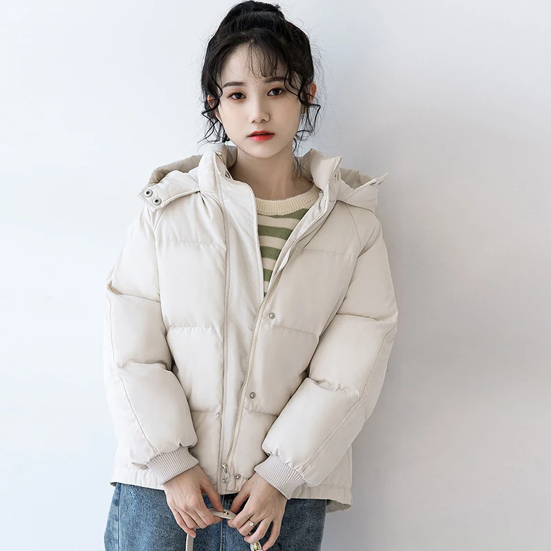 

Winter 2020 new thickened short cotton jacket women winter Korean version of the hat rice white cotton jacket women