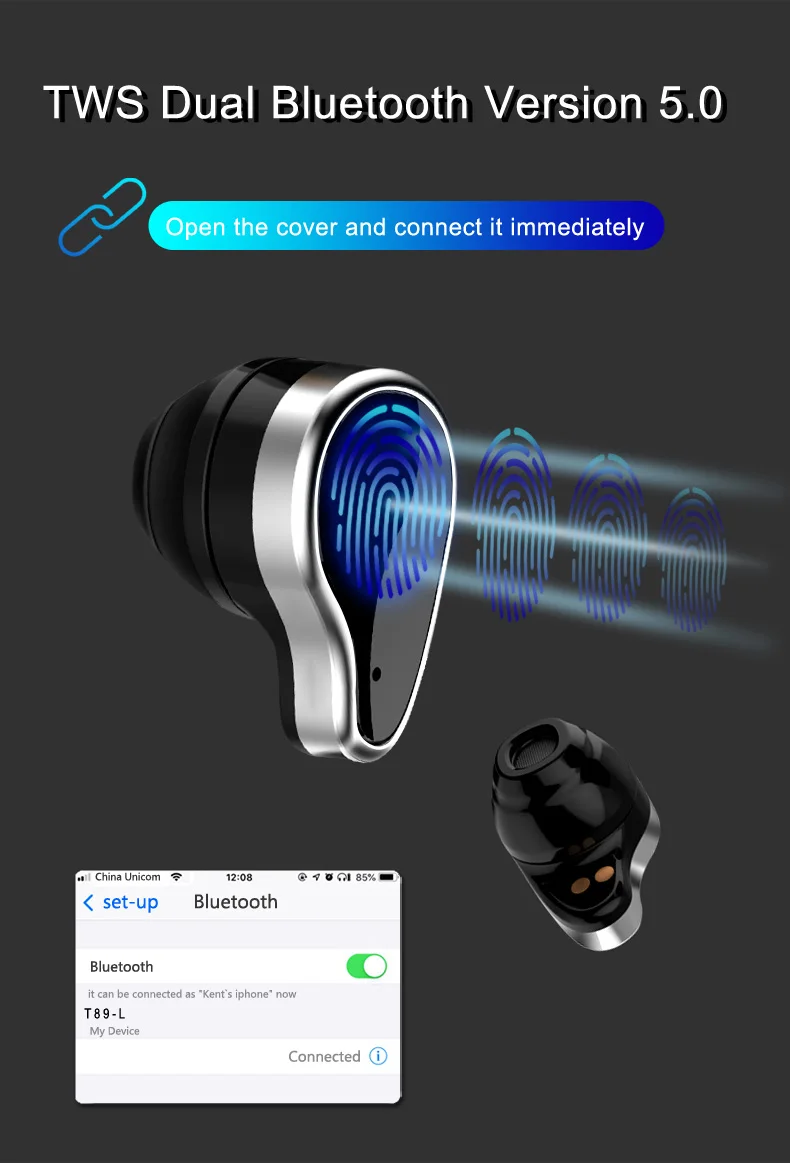 SOUMETIN T89 TWS цветной экран 2 в 1 Bluetooth-браслет наушники одно касание поддержка звонков