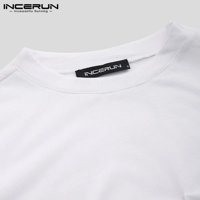 INCERUN Fashion Men T Shirt Solid O Neck Long Sleeve Pockets Hip-hop Tops Pakistan Casual Indian Long T-shirt Men Clothing
