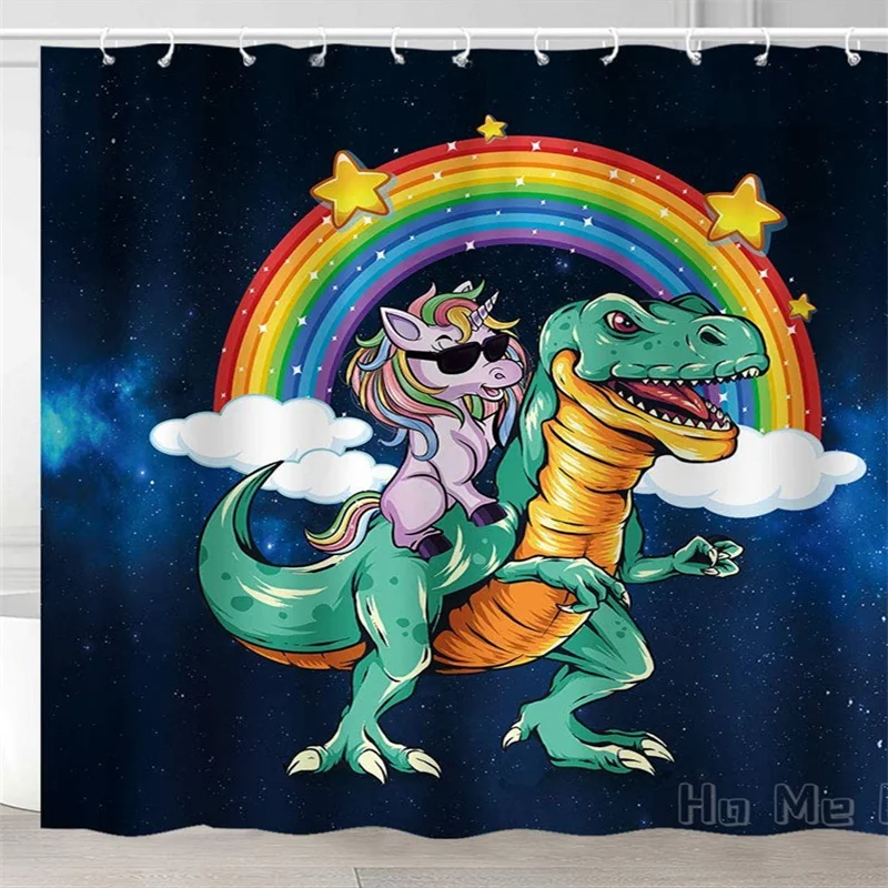 

Занавеска для душа от Ho Me Lili для ванной комнаты, забавный Единорог для поездок, динозавр и Радуга для мальчиков, фантазия, галактика, декор для комнаты отдыха