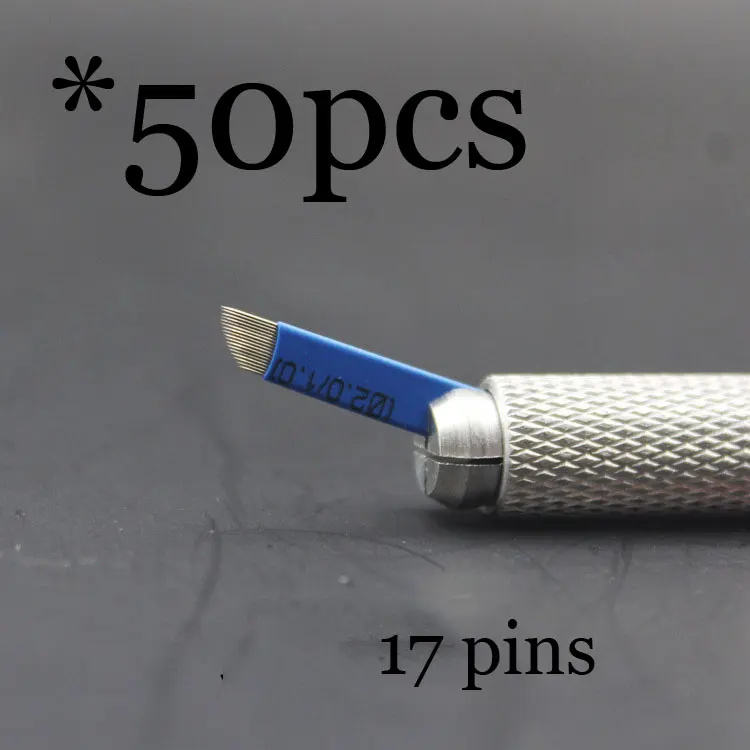 50pcs17CF 0,18 мм 7 9 11 12 14 U форма Перманентный макияж бровей flex иглы татуировки лезвия для 3D микроблейдинга Ламина лезвие Agulhas Tebori - Габаритные размеры: 50pcs17CF