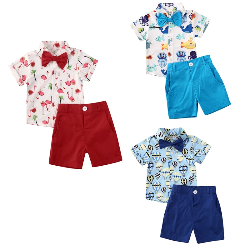 

От 1 до 5 лет Одежда для маленьких мальчиков, детей джентльмен короткий рукав Футболка для девочек, топы + шорты, штаны, комплект из 2 предметов...