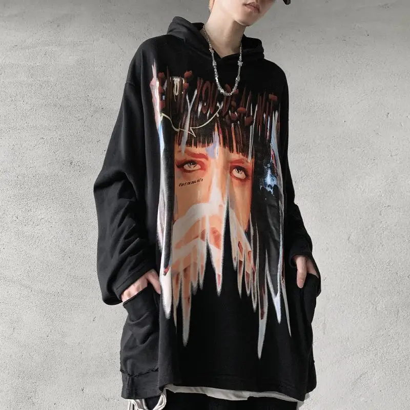 

Black Cool Tops Streetwear Girl Print Hoodie Male Harajuku Pullover Sweatshirts Korean Hoody Fashion Oversized Hoodie Femme