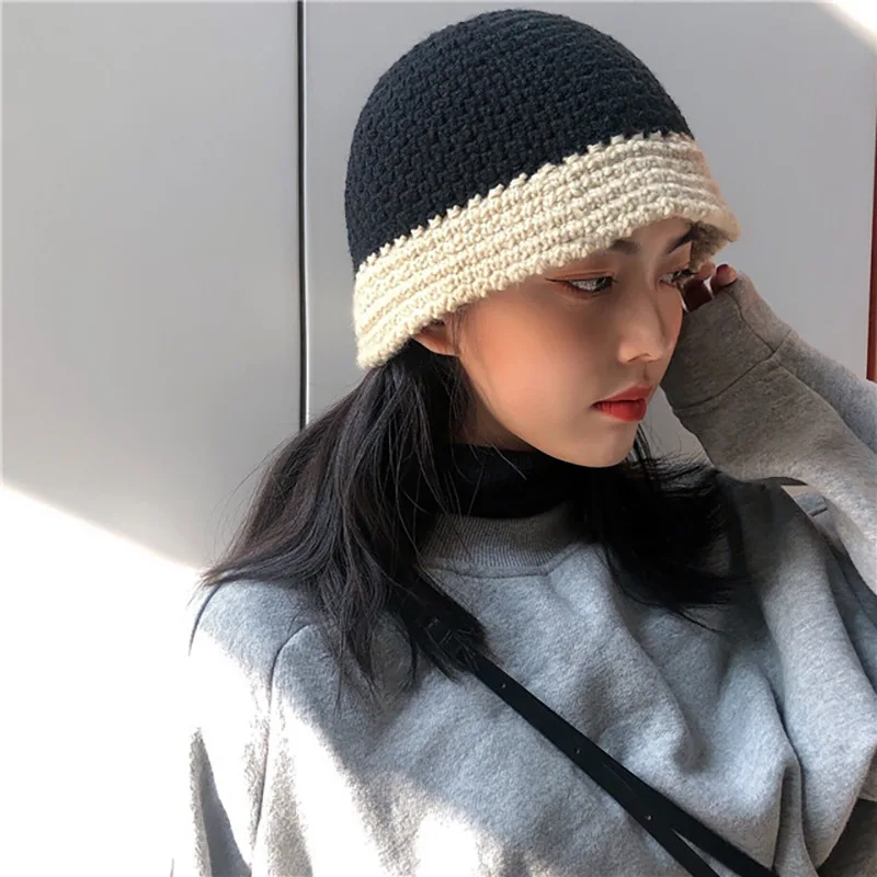 

Новый дизайн осень-зима, молодежная Женская Шапка-бини в простом стиле, милая Удобная Повседневная теплая уличная мода, повседневная Вязана...