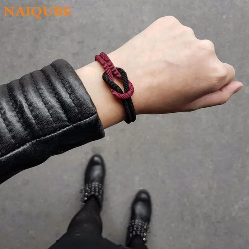 NAIQUBE мужской женский браслет Новая мода нержавеющая сталь застежка расстояние веревка браслет для мужчин женщин ювелирный подарок