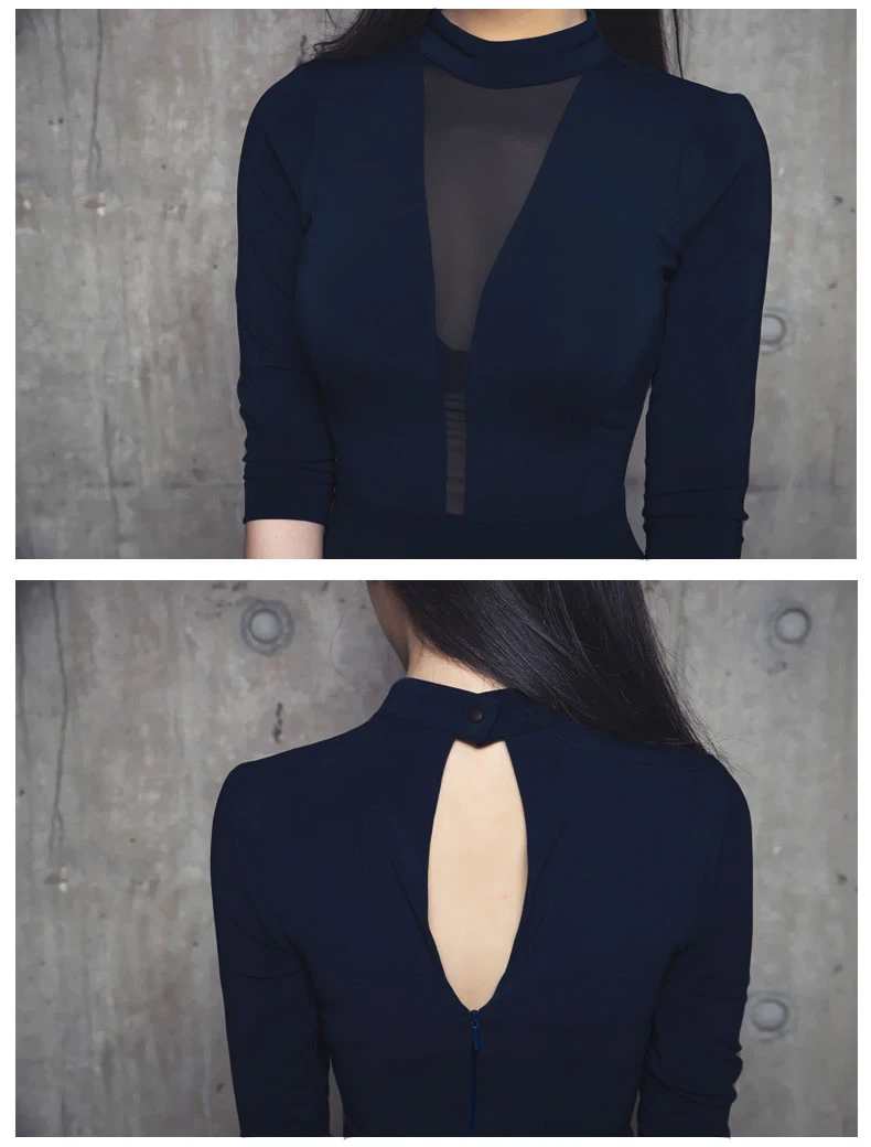 

2020 Winter Maxi Long Blue Dresses Split Sexy Brief Solid Bodycon Slim Occasion Female Clothes