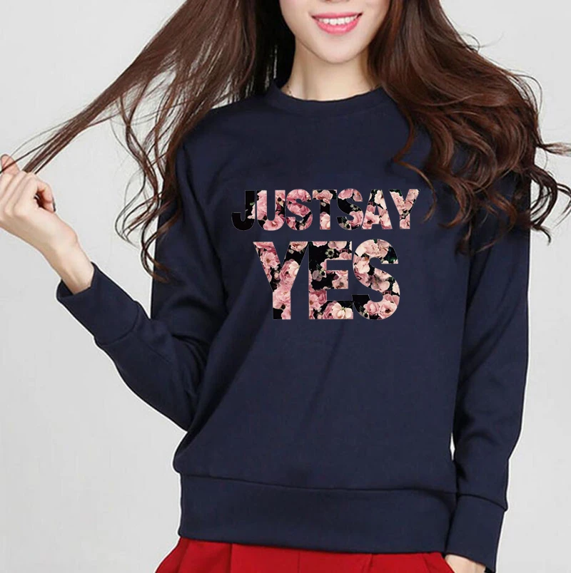 Женская толстовка с надписью Just Say Yes капюшоном Осень зима 2020 длинным рукавом Kawaii