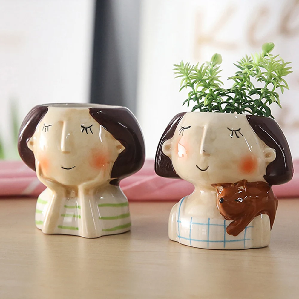 Милые девушки резьба цветочный горшок мультфильм сочные ящик для комнатных