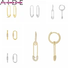 Aide 925 пробы серебряные серьги Huggie Безопасность Pin микро-инкрустированные серьги из циркона Висячие Творческий Нерегулярные тонкие Pendientes