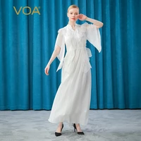 voa silk half open collar white dress lace up multi piece embroidered flying sleeve elegant fairy womens formal dresses ae707