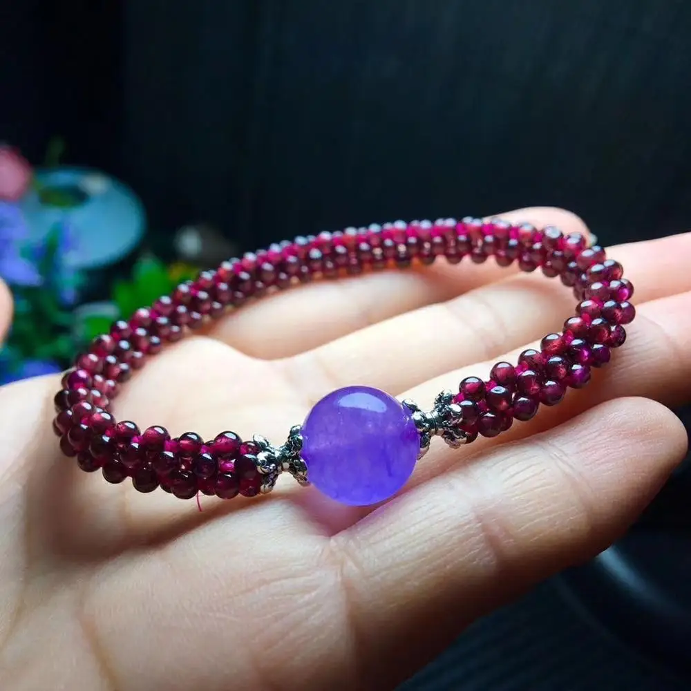 Natural Wine Red Garnet Quartz Round Beads 10mm Clear Rose Amethyst Beaded Bracelet Women Fashion Stone AAAAA | Украшения и
