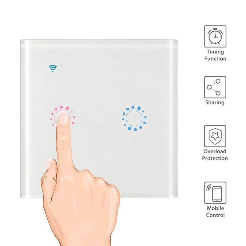 

WIFI Touch Switch EU Standard Switch Panel EWeLink APP Remote Voice Control Alexa Google Home Light Wireless Wall Switch 2 Gang