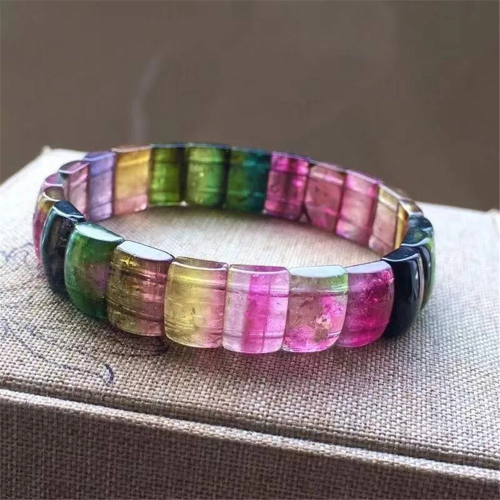 

11x7mm Top Natural Rainbow Tourmaline Quartz Bangle Bracelet For Women Man Brazil Crystal Beads Gemstone Stretch Jewelry AAAAA