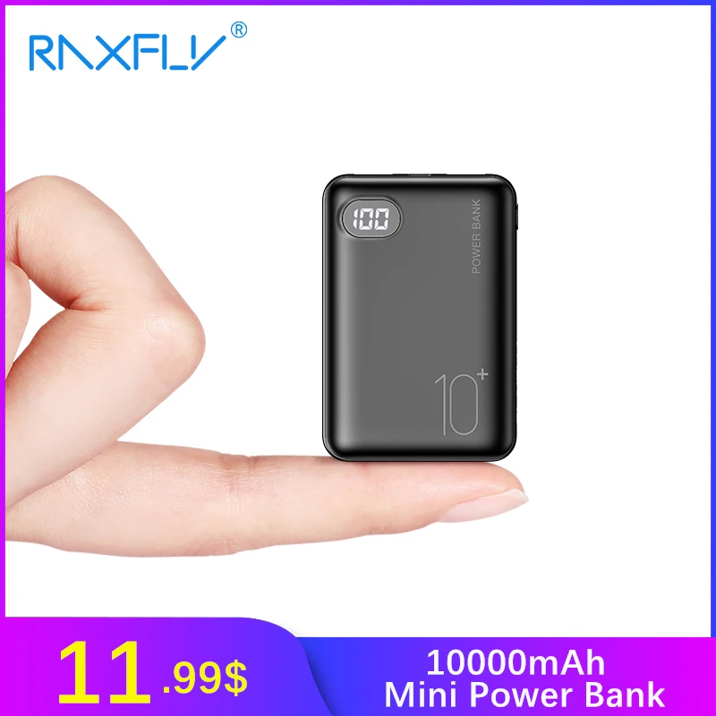 RAXFLY mi ni power Bank 10000 мАч портативный светодиодный экран для iPhone Xiao с двумя usb-портами