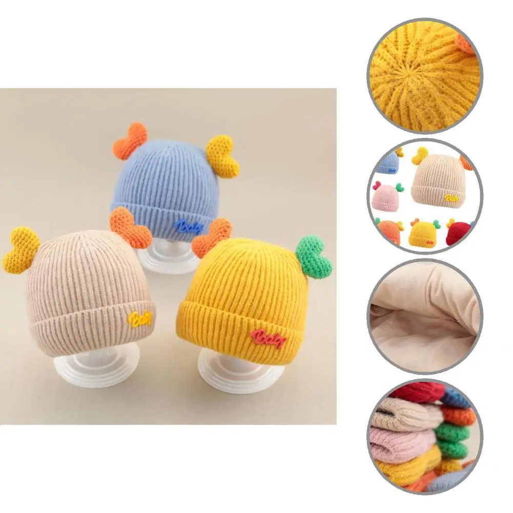 

Beanie Hat Vibrant Color Soft Warm-keeping Baby Beanie Cap with 2 Cartoon Ears Baby Hat for Autumn