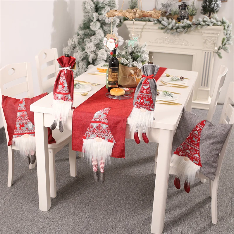 

Red Color Santa Claus Table Runner Christmas Decorations 3D Doll Pattern Tablecloth Xmas Party Decor Christmas Theme Placemat